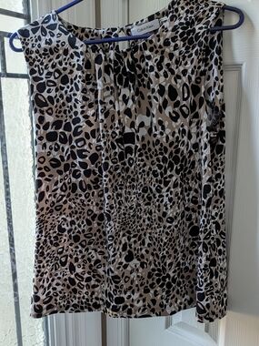 Calvin Klein Leopard Animal Print Sleeveless Top in Black & Tan - NEW